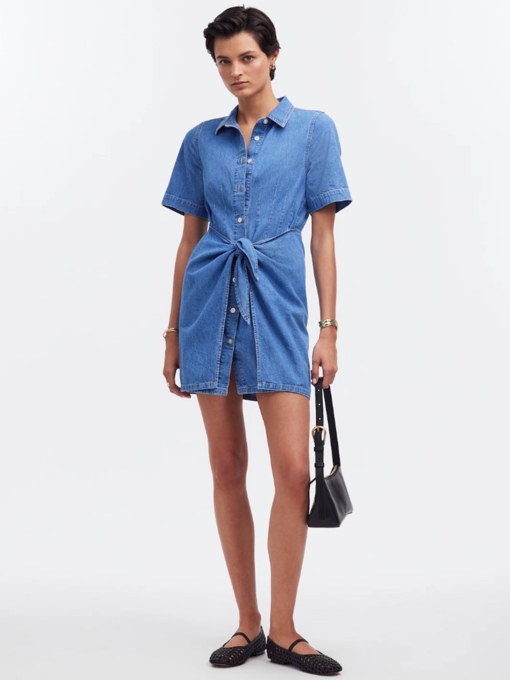 $128 NWT Madewell Denim Overlay Mini Shirtdress in Caulk Medium Wash NR378